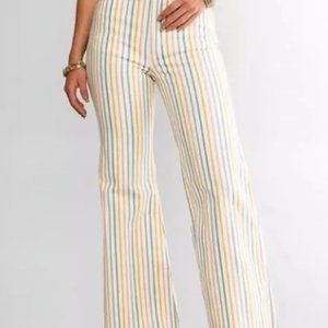 Wrangler wanderer 622 high rise flare waisted striped rainbow jean white